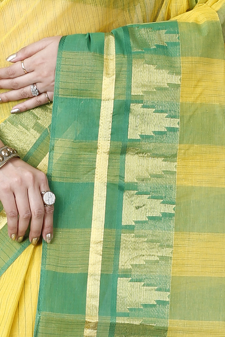 Yellow Pure Cotton Vrinda Tant Saree (1094)